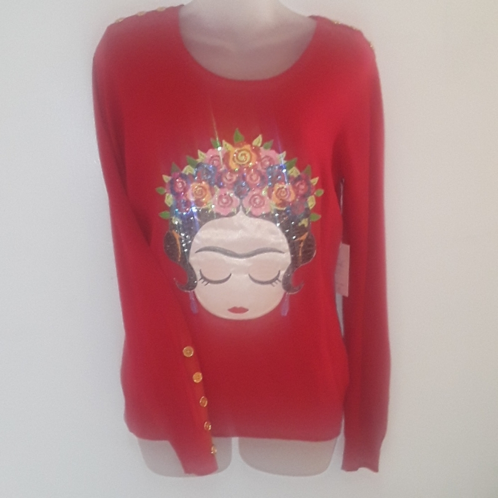 Colorful frida kahlo red long sleeve top